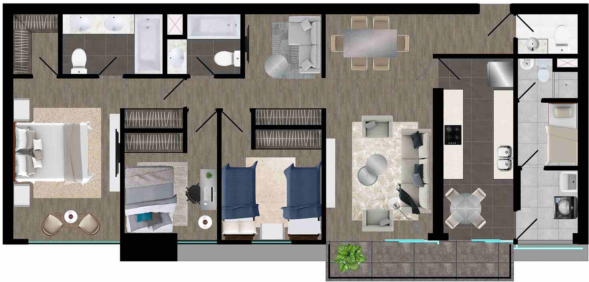 plano 3 dormitorios 129m2 muv arquimia 2